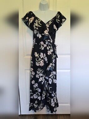indulge Black Maxi Dress with Pale Pink Floral Print